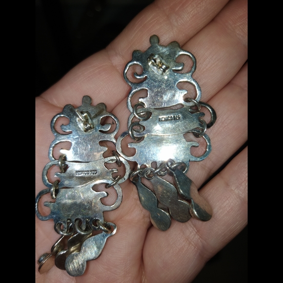 🏜️Navajo 925 Sterling Silver Turquoise Red Jasper Amethyst Chandelier Earrings - Picture 12 of 13